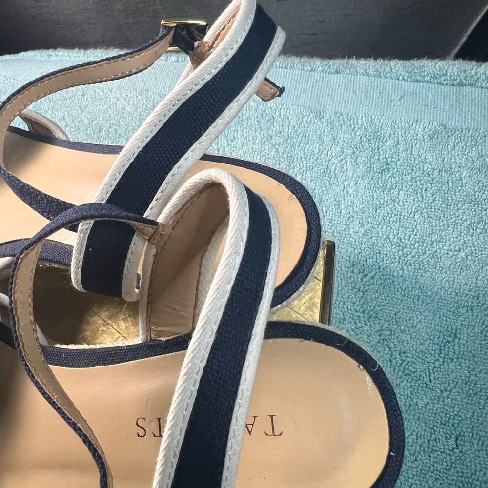 TALBOTS Navy and white Strappy Espadrilles wedged heel Sandals Sz 9 - Picture 7 of 9